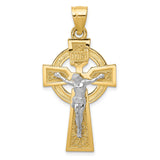 Polished INRI Celtic Iona Crucifix Charm Pendant in Real 14k Multi-Tone Gold