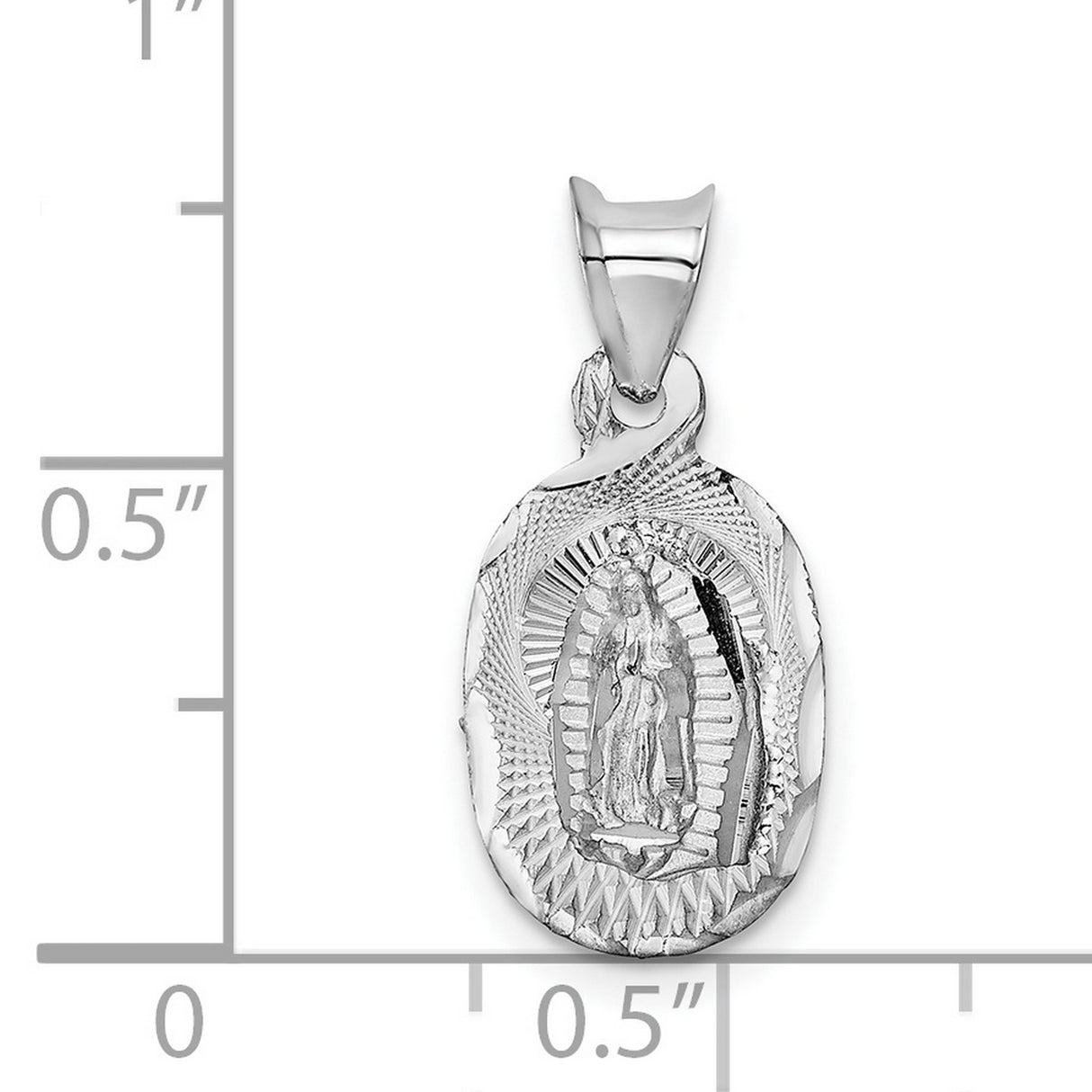 Polished Our Lady of Guadalupe Religious Figure Oval Charm Pendant in Real 14k White Gold