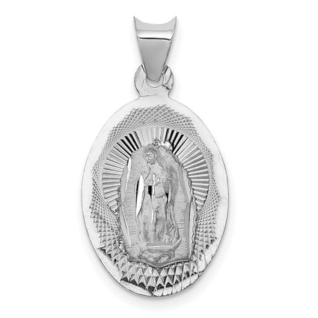 14k White Gold Oval Pendant Featuring Our Lady of Guadalupe Religious Medal
