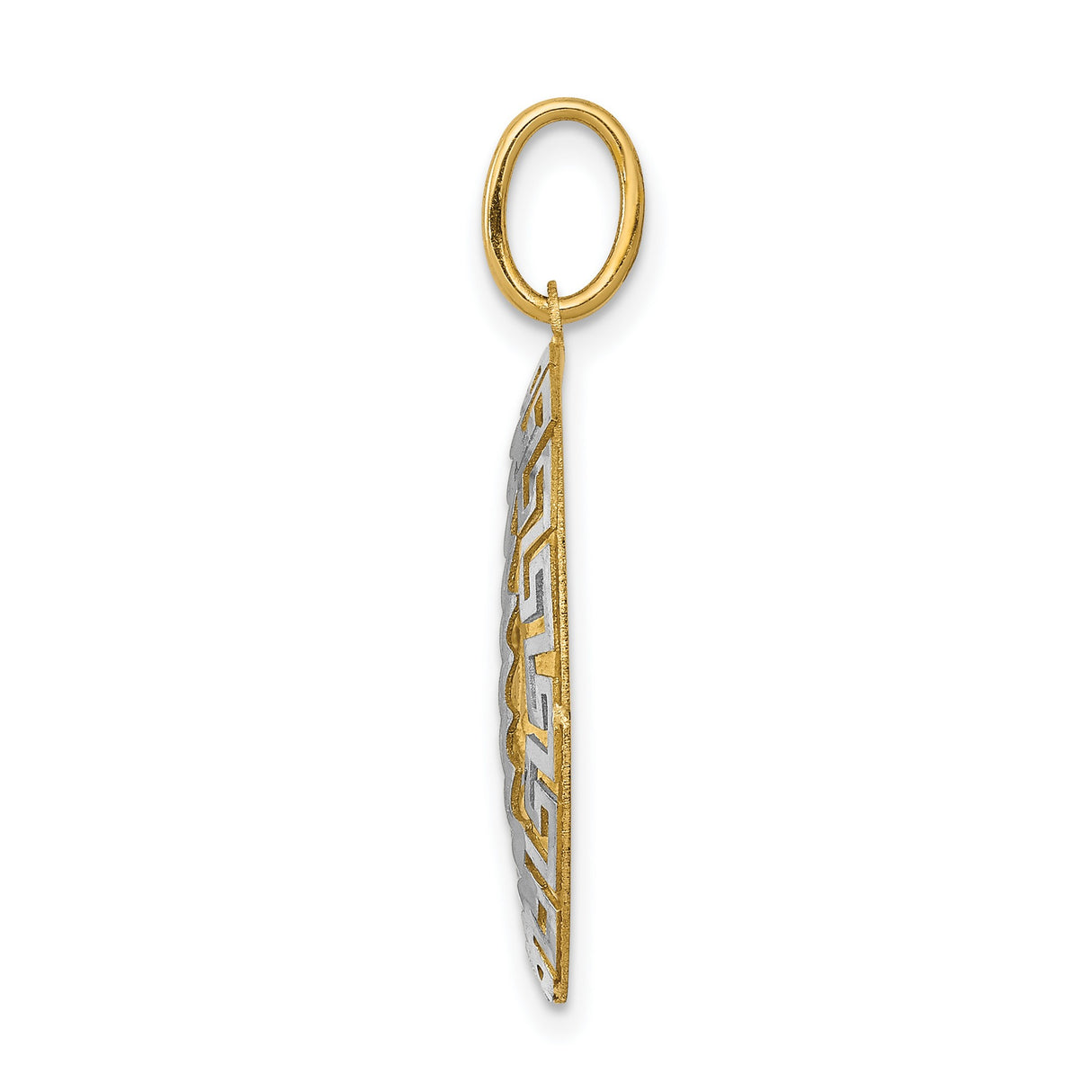 Our Lady of Guadalupe Greek Key Border Oval Charm Pendant in Real 14k Multi-Tone Gold