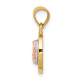 Oval Our Lady of Guadalupe with CZ Stone Border Charm Pendant in Real 14k Multi-Tone Gold