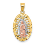 Our Lady of Guadalupe Filigree Design Oval Charm Pendant in Real 14k Multi-Tone Gold