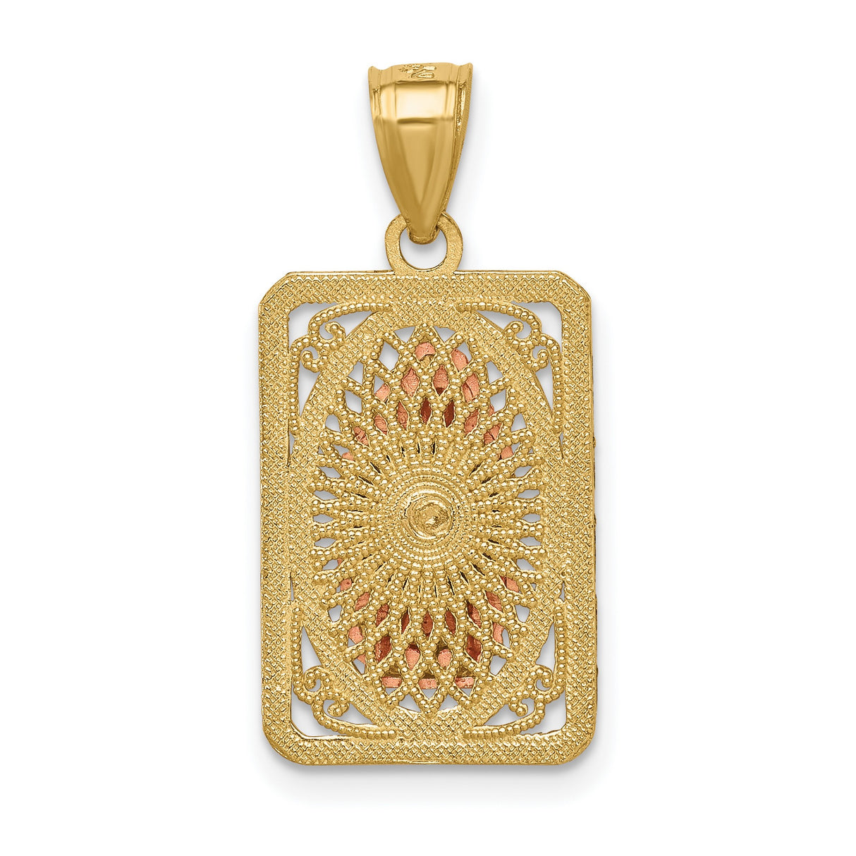 Our Lady of Guadalupe Framed Figurine Charm Pendant in Real 14k Multi-Tone Gold