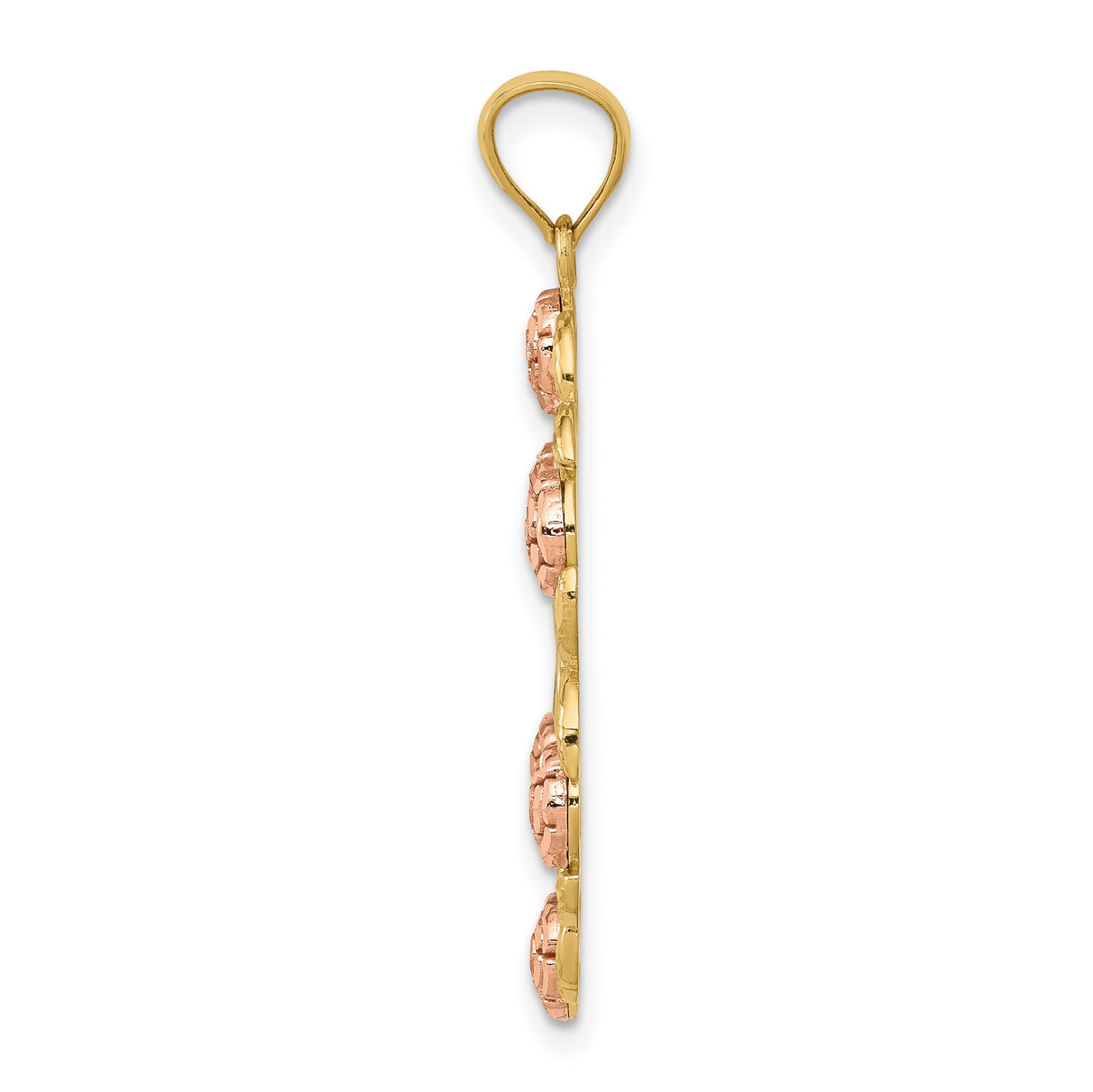 Our Lady of Guadalupe with Rose Gold Flower Border Charm Pendant in Real 14k Multi-Tone Gold