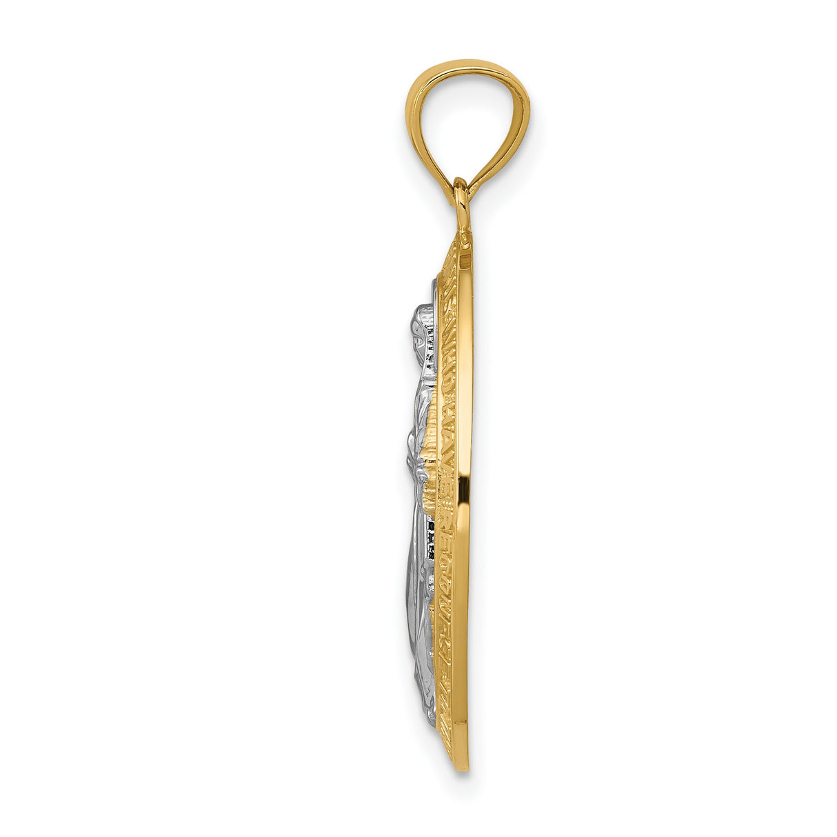 Miraculous Medal Our Lady of Graces with Words Cut-Out Oval Charm Pendant in Real 14k Multi-Tone Gold