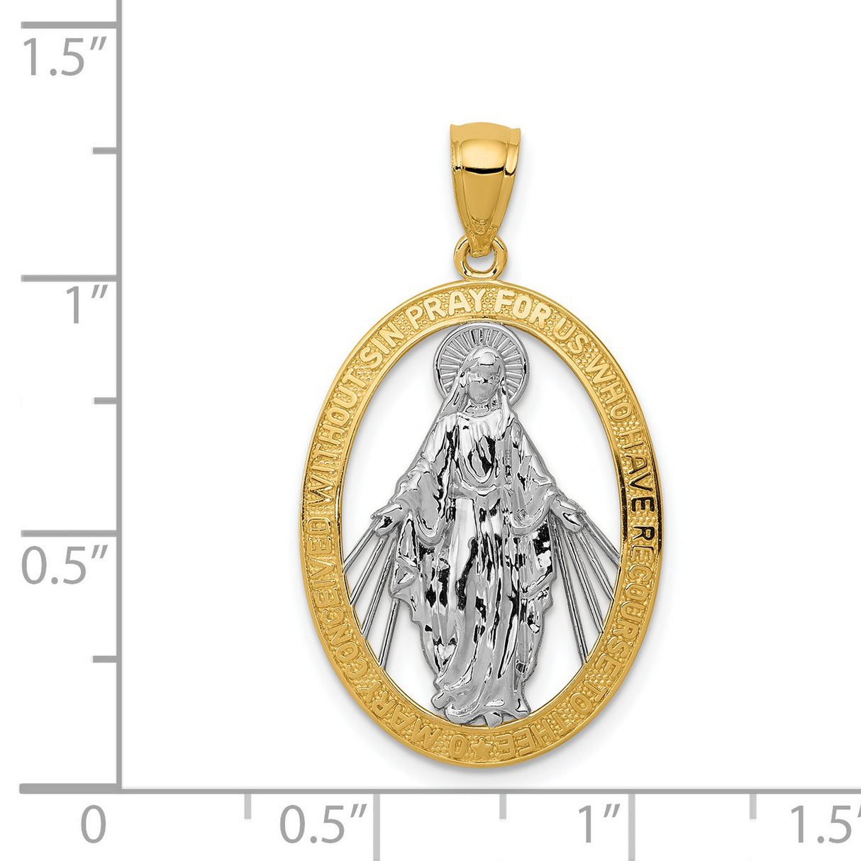 Miraculous Medal Our Lady of Graces with Words Cut-Out Oval Charm Pendant in Real 14k Multi-Tone Gold