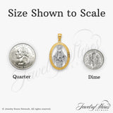 14k Two Tone Gold Miraculous Medal Pendant, Oval Virgin Mary Rhodium Accented Religious Jewelry
