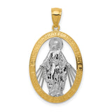 Miraculous Medal Our Lady of Graces with Words Cut-Out Oval Charm Pendant in Real 14k Multi-Tone Gold