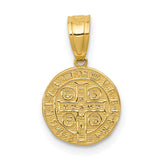 San Benito with Words Reversible Round Medal Charm Pendant in Real 14k Yellow Gold