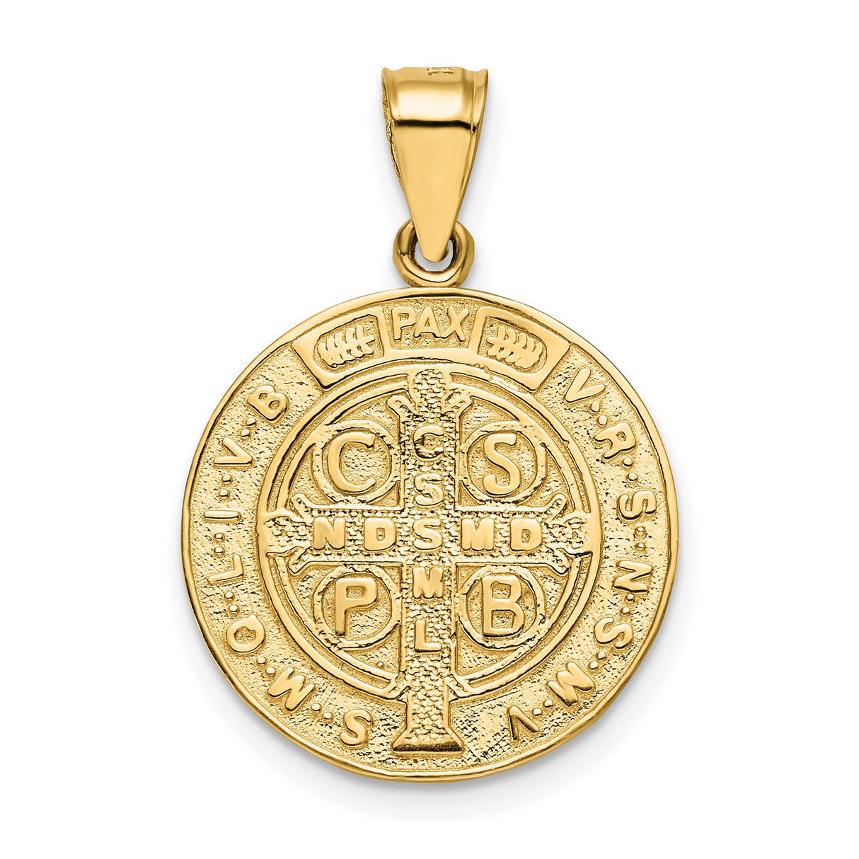 San Benito with Words Reversible Round Medal Charm Pendant in Real 14k Yellow Gold