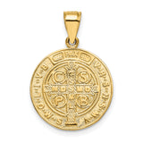 San Benito with Words Reversible Round Medal Charm Pendant in Real 14k Yellow Gold