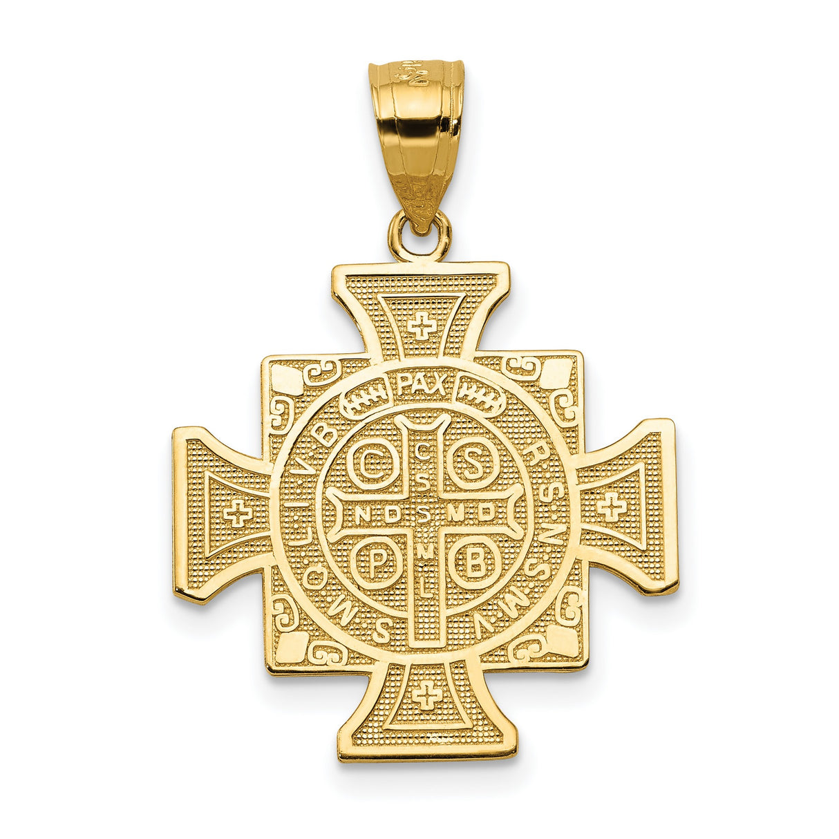 San Benito with Words Maltese Cross Charm Pendant in Real 14k Yellow Gold