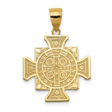 San Benito with Words Maltese Cross Charm Pendant in Real 14k Yellow Gold