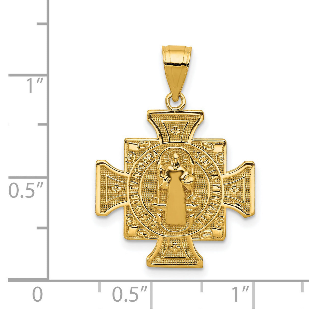 San Benito with Words Maltese Cross Charm Pendant in Real 14k Yellow Gold