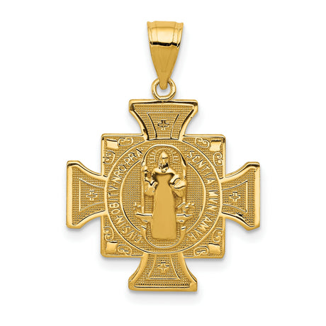 San Benito with Words Maltese Cross Charm Pendant in Real 14k Yellow Gold