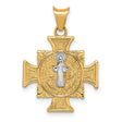 Saint Benedict and Words Maltese Cross Charm Pendant in Real 14k Multi-Tone Gold