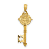 San Benito and Words Key Shaped Cross Charm Pendant in Real 14k Yellow Gold