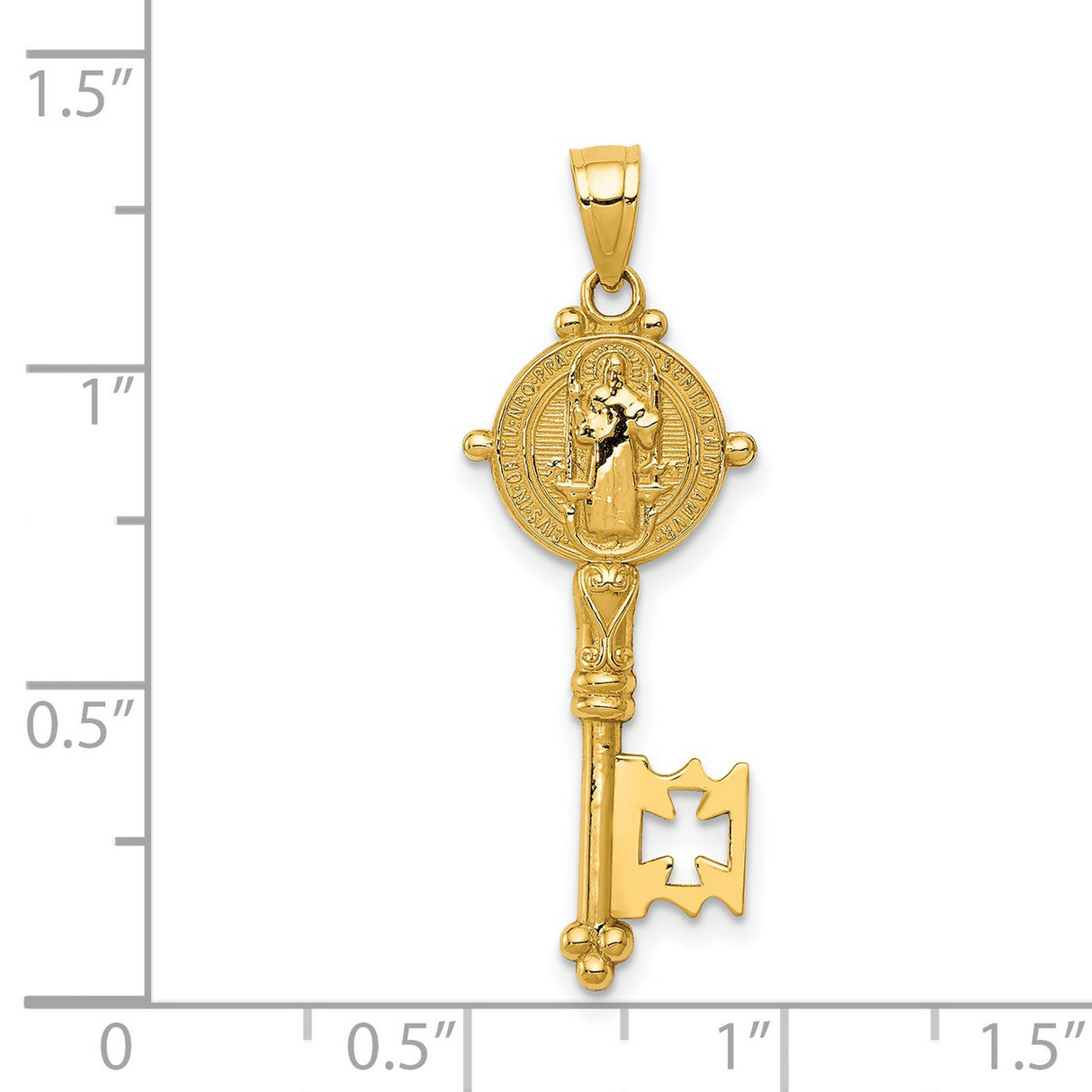 San Benito and Words Key Shaped Cross Charm Pendant in Real 14k Yellow Gold