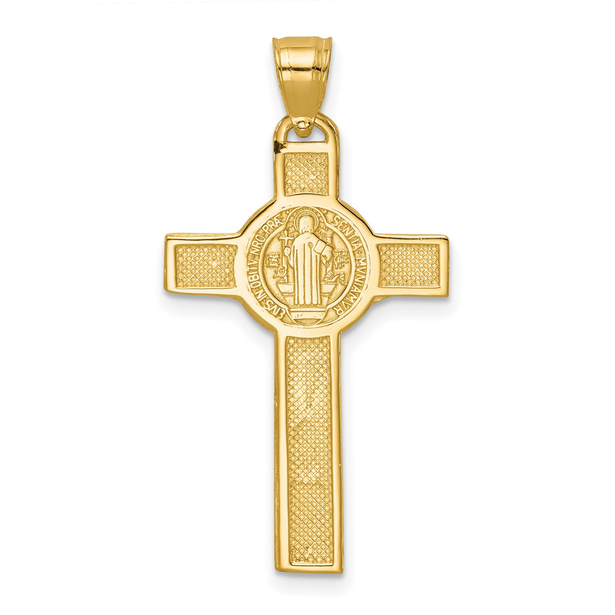 Saint Benedict INRI Crucifix Cross Charm Pendant in Real 14k Yellow Gold