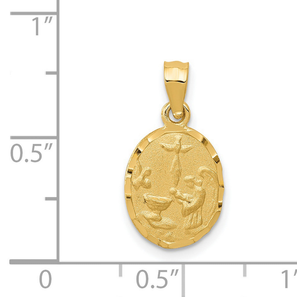 Two Angels with Jesus and Holy Spirit Oval Baptism Charm Pendant in Real 14k Yellow Gold