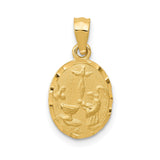 Two Angels with Jesus and Holy Spirit Oval Baptism Charm Pendant in Real 14k Yellow Gold