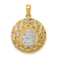 Cherub Round with Flower Border Charm Pendant in Real 14k Multi-Tone Gold