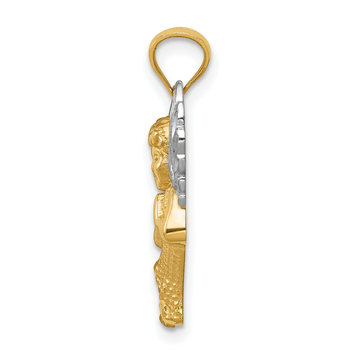 Praying Angel With Rhodium Wings Charm Pendant in Real 14k Multi-Tone Gold