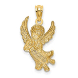Praying Angel With Rhodium Wings Charm Pendant in Real 14k Multi-Tone Gold