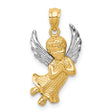Praying Angel With Rhodium Wings Charm Pendant in Real 14k Multi-Tone Gold