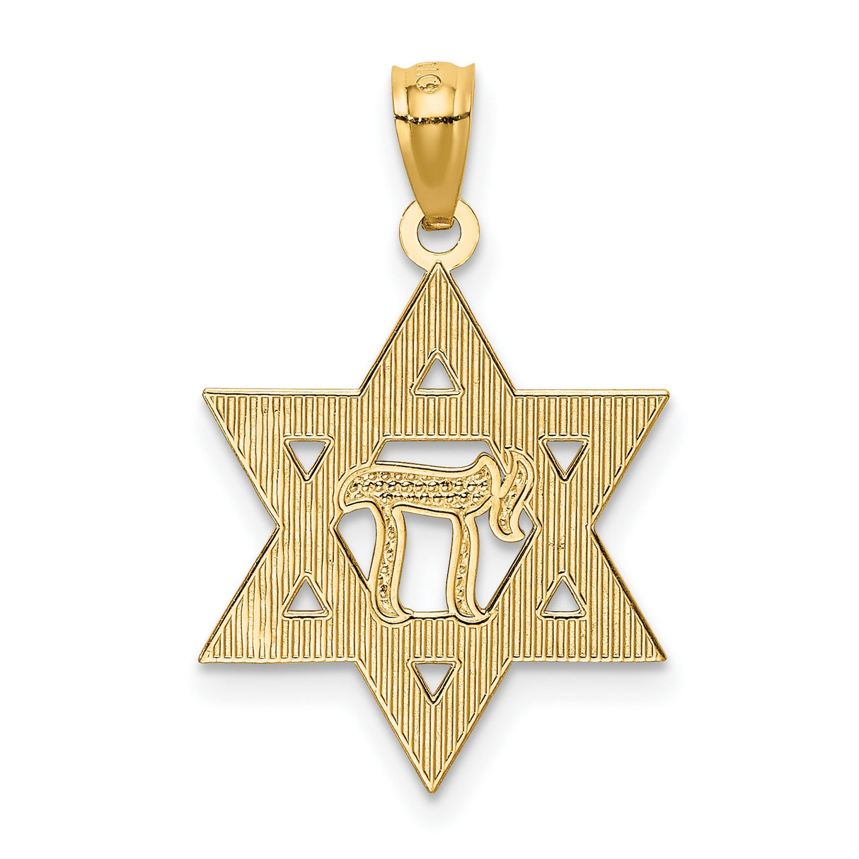 Star Of David With Rhodium Chai Long Life Symbol Charm Pendant in Real 14k Multi-Tone Gold