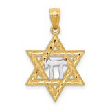Star Of David With Rhodium Chai Long Life Symbol Charm Pendant in Real 14k Multi-Tone Gold