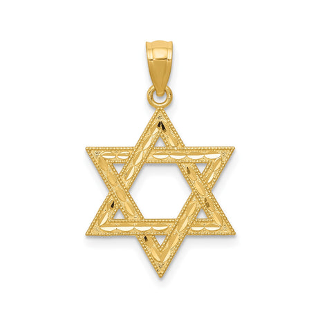 14k Yellow Gold Star of David Pendant with Diamond-Cut Detailing, Jewish Symbol Charm