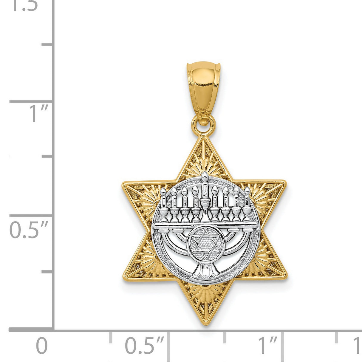 Chanukah Menorah Star Of David Charm Pendant in Real 14k Multi-Tone Gold