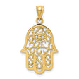 14k Yellow Gold Hamsa Hand Pendant with Filigree Design and Evil Eye Symbol
