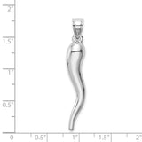 14k White Gold Italian Horn Pendant, Cornicello Amulet Symbol of Protection and Good Luck