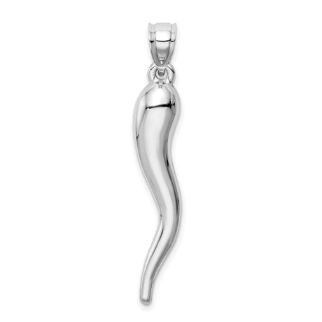 14k White Gold Italian Horn Pendant, Cornicello Amulet Symbol of Protection and Good Luck