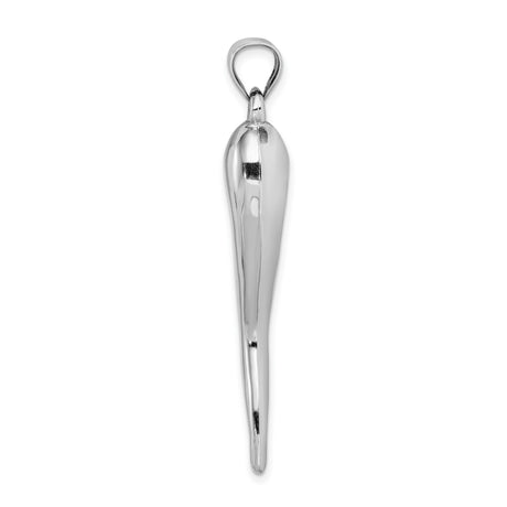 14k White Gold Italian Horn Cornicello Pendant, Symbol of Protection and Good Luck