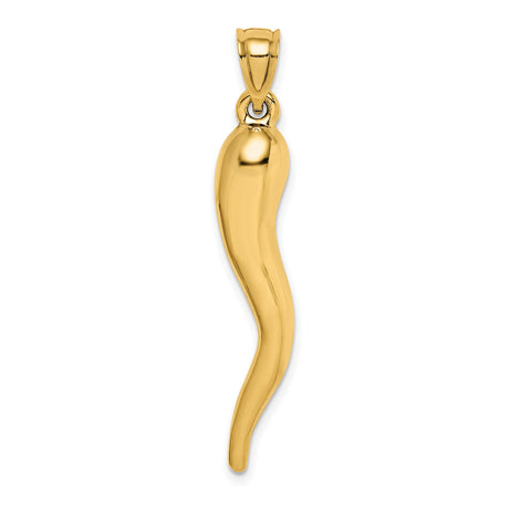 14k Yellow Gold Italian Horn Pendant, Cornicello Amulet for Good Luck and Protection
