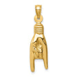 14k Yellow Gold ASL I Love You Hand Pendant, American Sign Language Charm