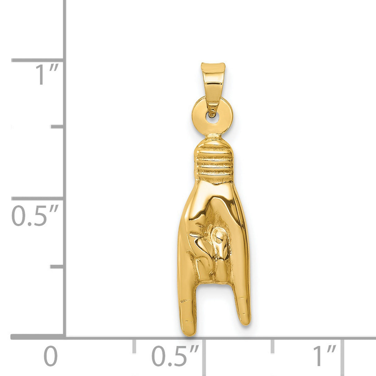 14k Yellow Gold Pendant with Rock Hand Gesture Symbol, Heavy Metal Music Charm