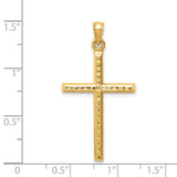 Hollow Diamond-cut Cross Charm Pendant in Real 14k Yellow Gold