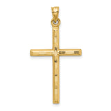 Hollow Diamond-cut Cross Charm Pendant in Real 14k Yellow Gold