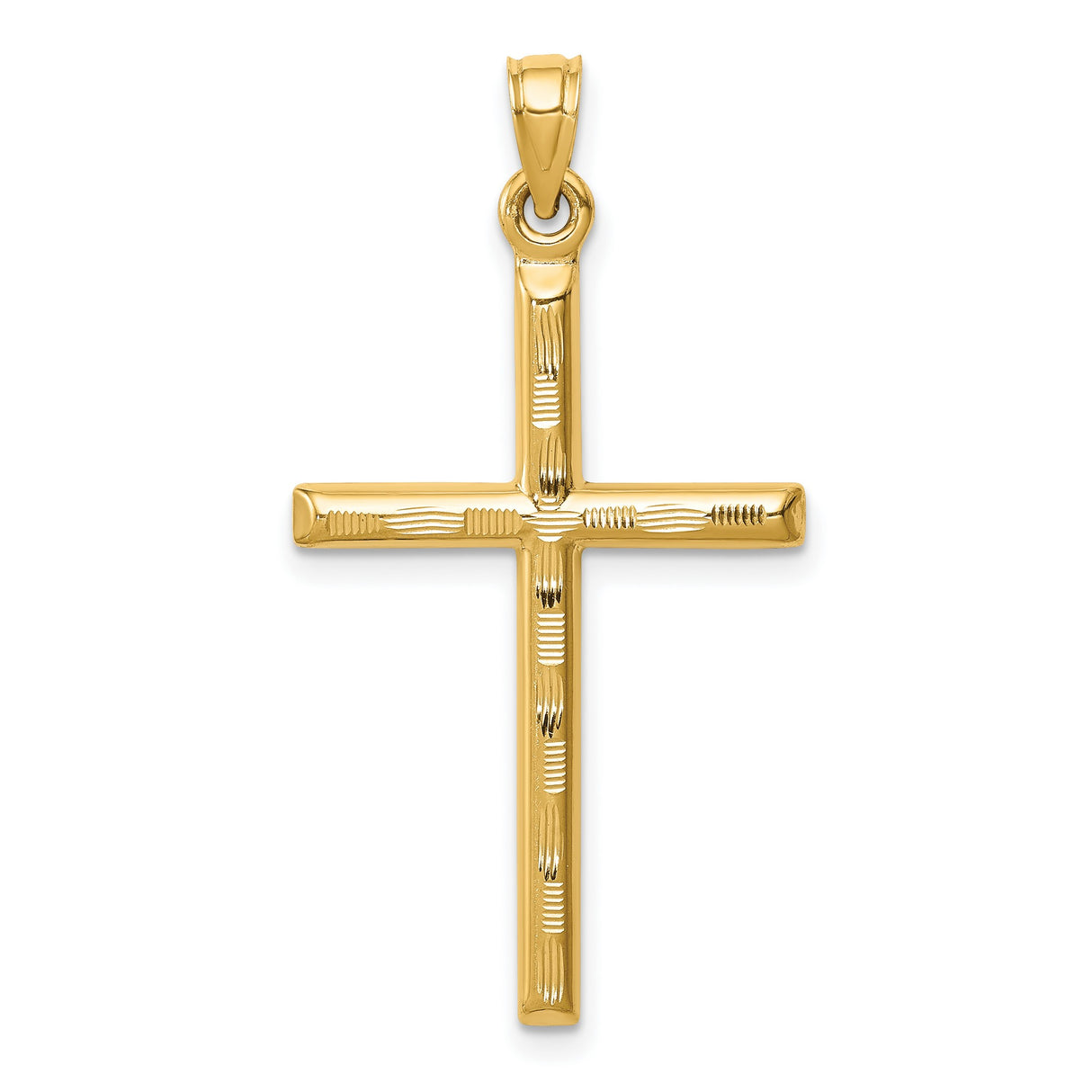 Hollow Diamond-cut Cross Charm Pendant in Real 14k Yellow Gold