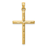 Hollow Diamond-cut Cross Charm Pendant in Real 14k Yellow Gold