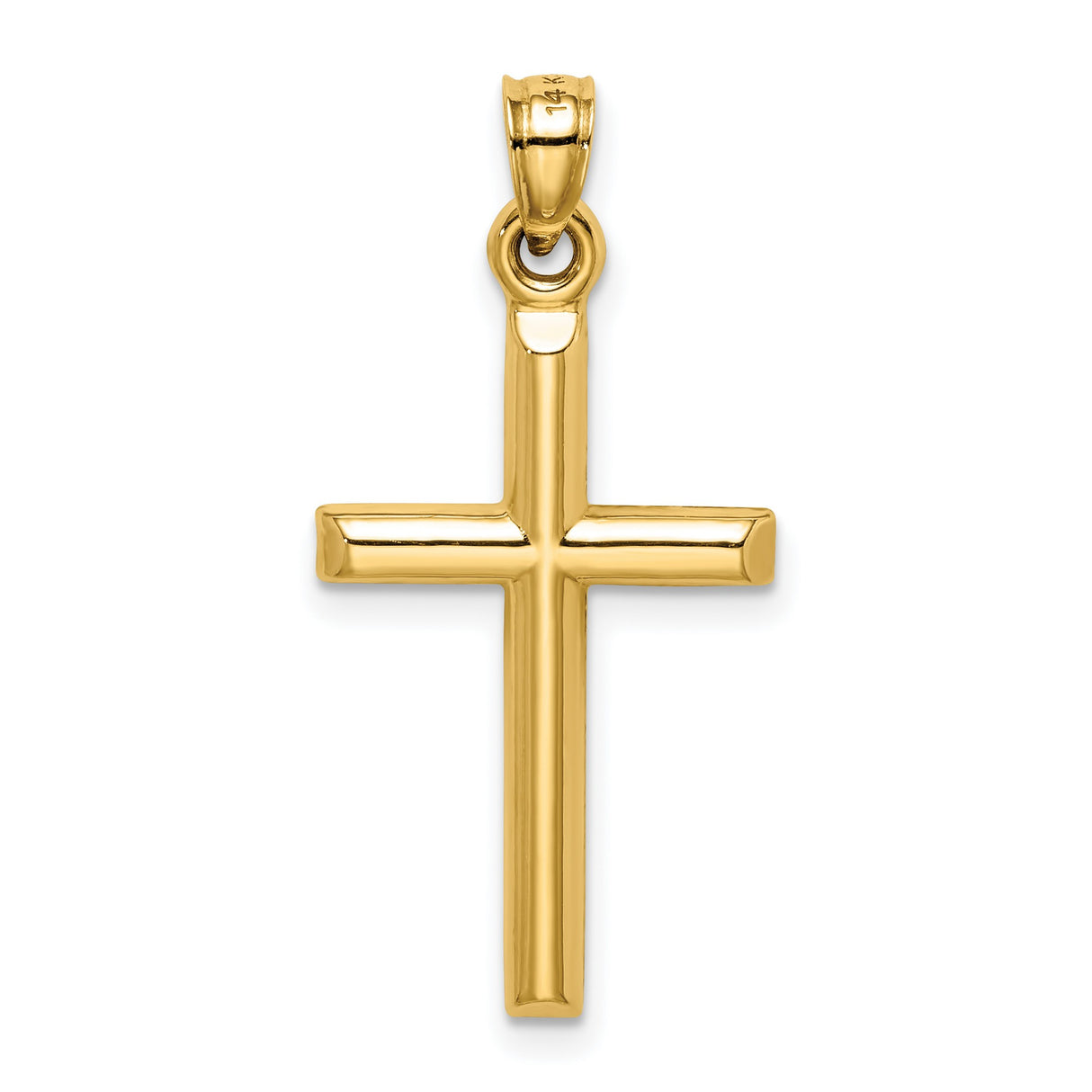 Hollow Diamond-cut Cross Charm Pendant in Real 14k Yellow Gold