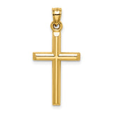 Hollow Diamond-cut Cross Charm Pendant in Real 14k Yellow Gold