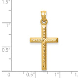 Hollow Diamond-cut Cross Charm Pendant in Real 14k Yellow Gold