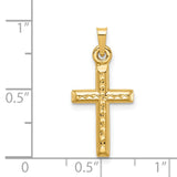 Hollow Diamond-cut Cross Charm Pendant in Real 14k Yellow Gold