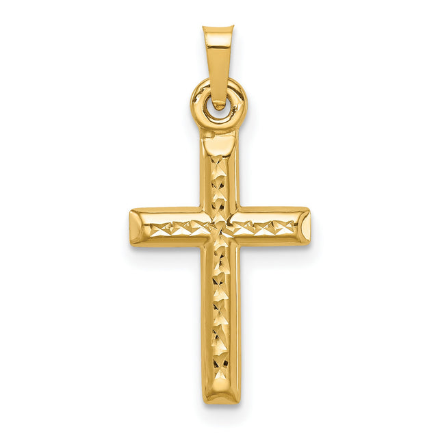 Hollow Diamond-cut Cross Charm Pendant in Real 14k Yellow Gold