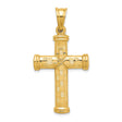 14k Yellow Gold Cross Pendant with Basket Weave Texture and Diamond Cut Finish